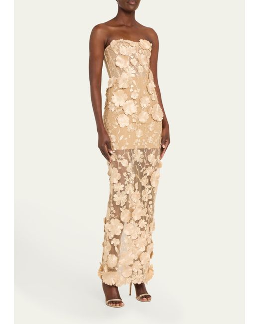 Bronx and Banco Natural Jasmine Embroidered Strapless Column Gown