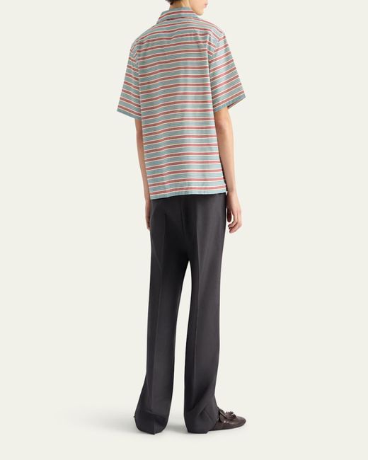 Prada Multicolor Cotton And Silk Stripe Short-Sleeve Shirt for men