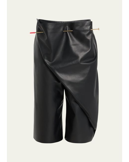 Loewe Black Leather Pintuck Shorts