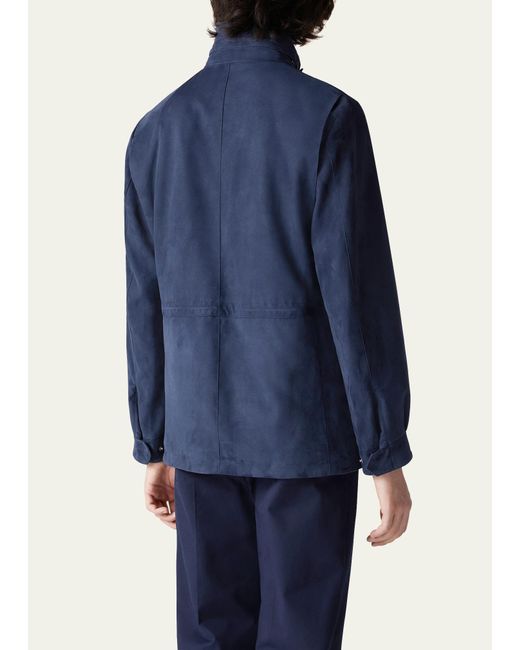 Loro Piana Blue Suede Concealed-zip Field Jacket for men