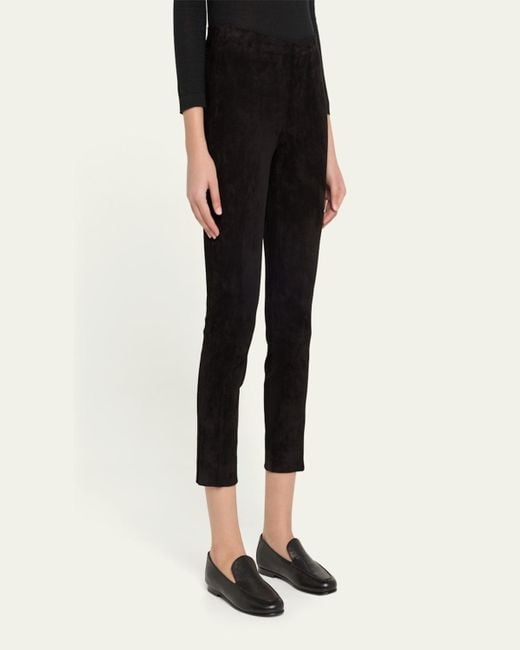 Vince Black Stretch-Suede Split Hem Crop Pants