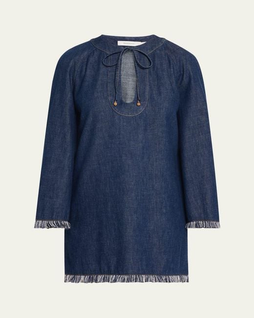 Zimmermann Blue Rhiannon Fringe Denim Mini Dress