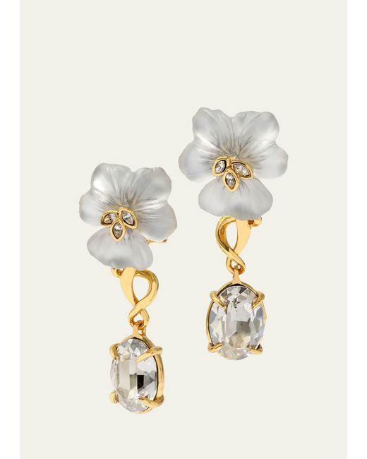 Alexis White Pansy Lucite Crystal Drop Post Earrings