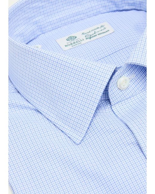 Luigi Borrelli Napoli Blue Cotton Micro-check Dress Shirt for men