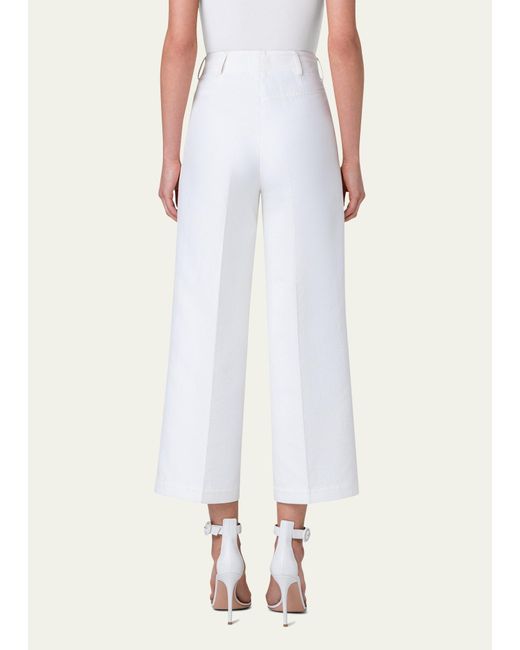 Akris White Wide-leg Crop Cotton Twill Pants