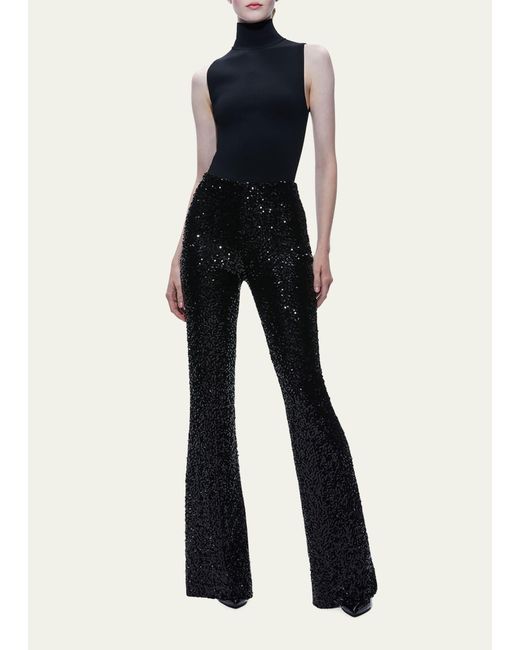 Alice + Olivia Lara Sequinembellished Bootcut Pants in Black Lyst