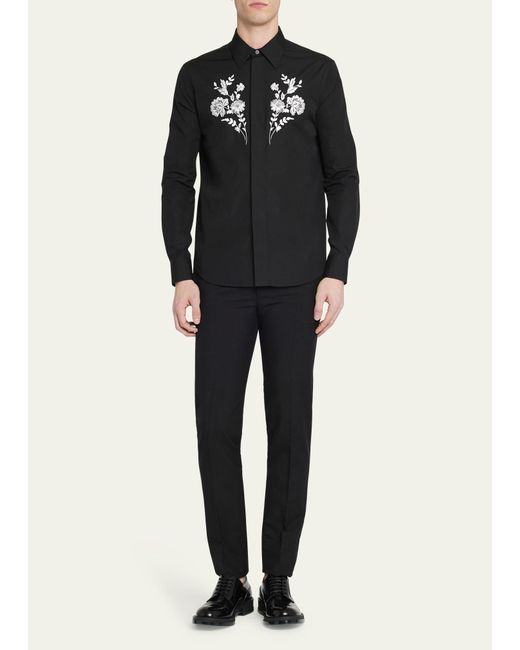 Alexander McQueen Black Floral Embroidered Shirt for men