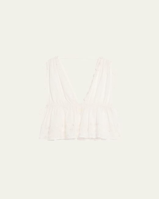 Ulla Johnson Natural Anya Plunge V-Neck Coverup Top