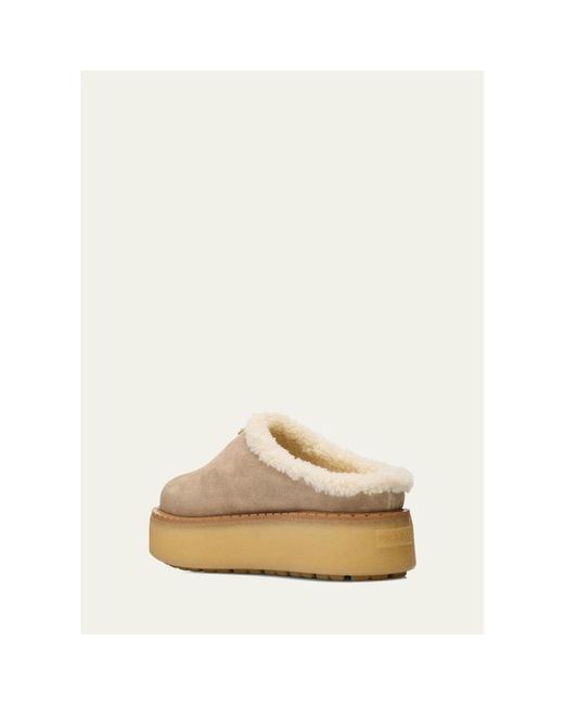 Prada Natural Suede Shearling Cozy Platform Mules