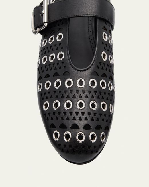 Alaïa White Vienne Buckle Eyelet & Laser-Cut Leather Ballet Flats