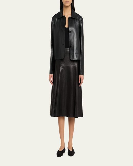 Arma Black Emy Cropped Button-Down Leather Jacket