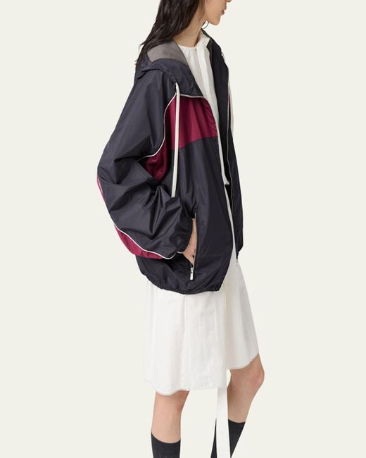 Miu Miu Red Long Sleeve Bomber Jacket With Hoodie
