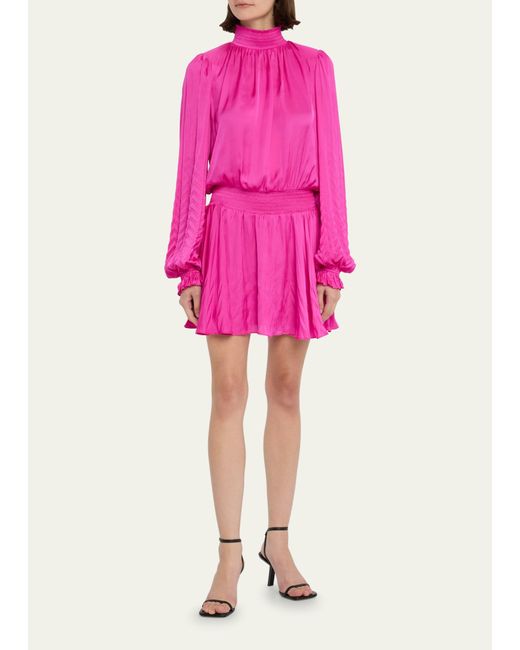 Ramy Brook Pink Sawyer Chevron-pleated Mini Dress