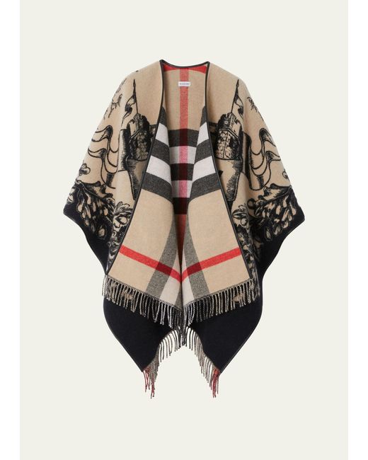 Burberry Multicolor Gallant Knight Wool Cape With Leather Trim