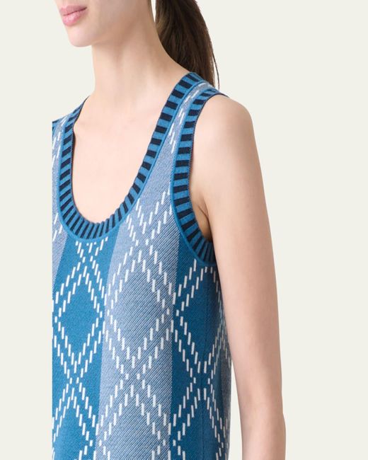 Akris Punto Blue Diamond Jacquard Merino Wool Top