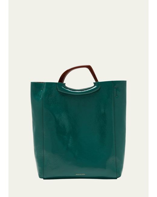 Dries Van Noten Green Crisp Large Patent Leather Tote Bag