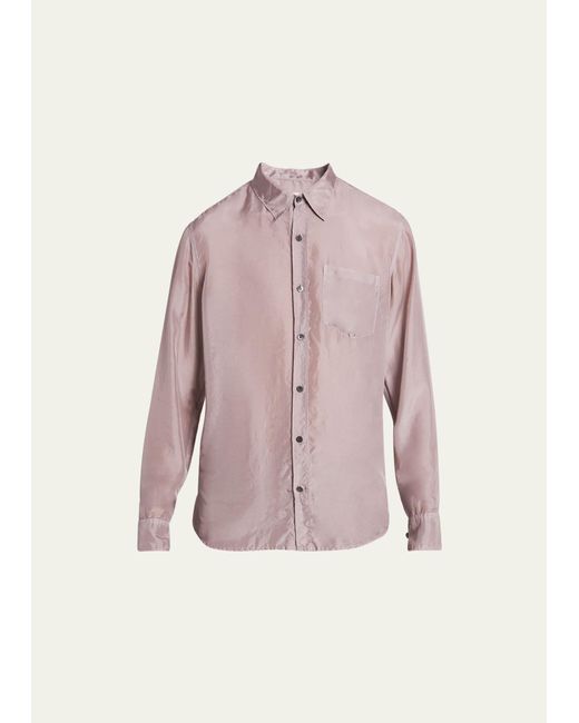 Dries Van Noten Pink Lightweight Silk Ponge Garment-dyed Shirt for men