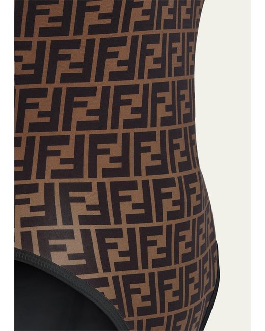 Fendi Brown Ff Logo Scoop-back One-piece Swimsuit