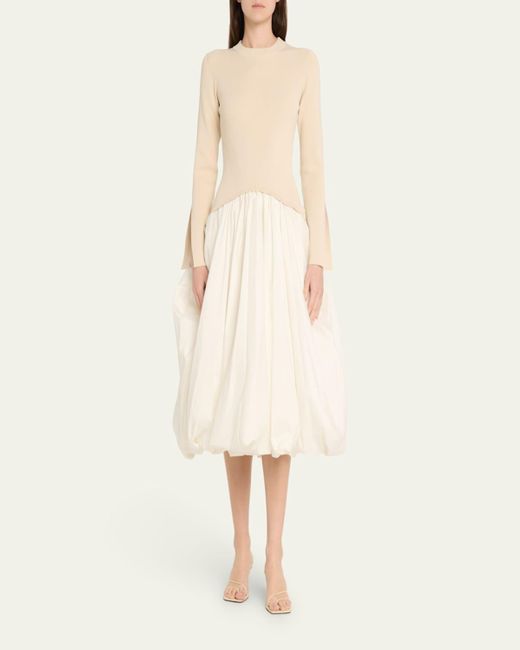 Jonathan Simkhai Natural Kenlie Long-Sleeve Bubble Midi Dress