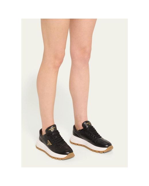 Prada White Leather Logo Runner Sneakers