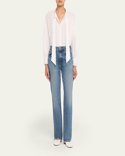 Officine Generale Natural Molly Tie-Neck Textured Stripe Top