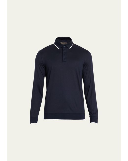 Loro Piana Blue Wool Polo Shirt With Tipping for men