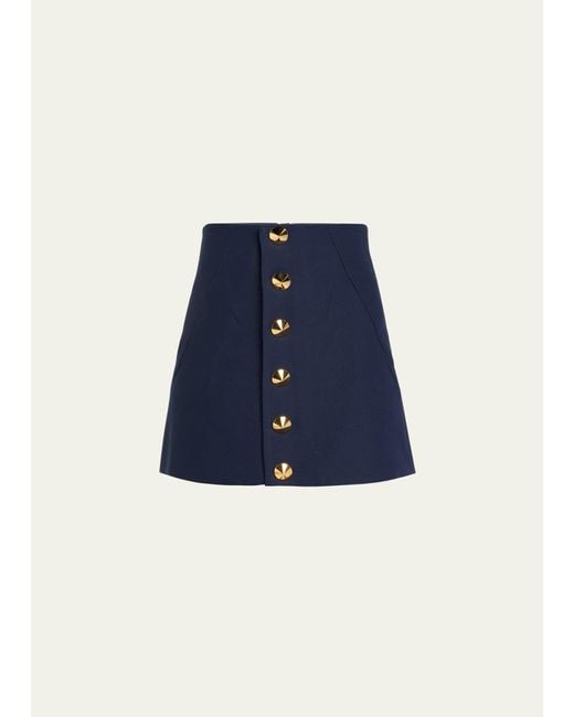 Harbison Blue Pegasus Stud-button Wool Mini Skirt