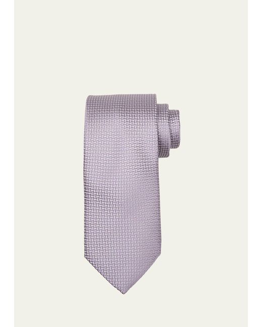 Brioni Purple Silk Tonal Chevron Tie for men