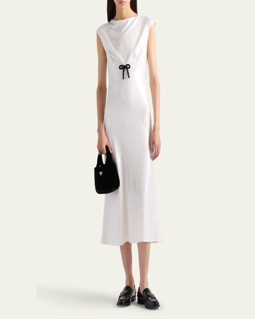 Prada White Sequined Jersey Satin Midi Dress