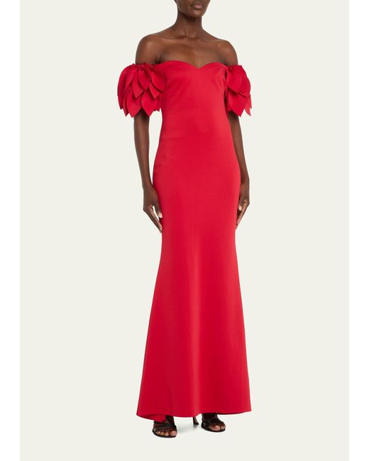 Badgley mischka red cold shoulder gown clearance