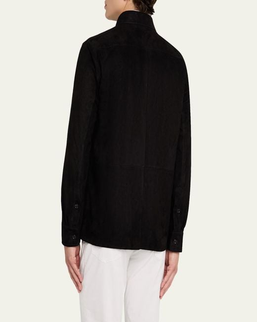 Ralph Lauren Black Barron Suede Flap-Pocket Overshirt for men