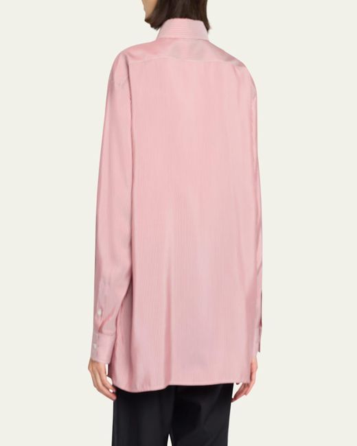 The Row Pink Tansy Striped Silk Button-Down Shirt