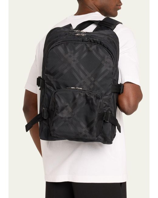 Burberry Black Nylon Jacquard Check Backpack for men