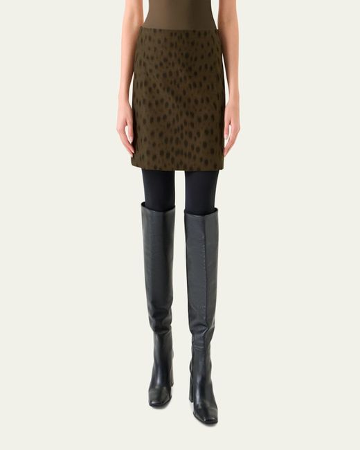 Akris Punto Green Leopard-Print Techno Gabardine Mini Skirt
