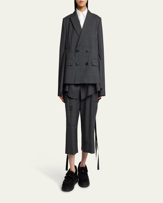 Sacai Gray Glen Check Ruffle Double-Breasted Jacket
