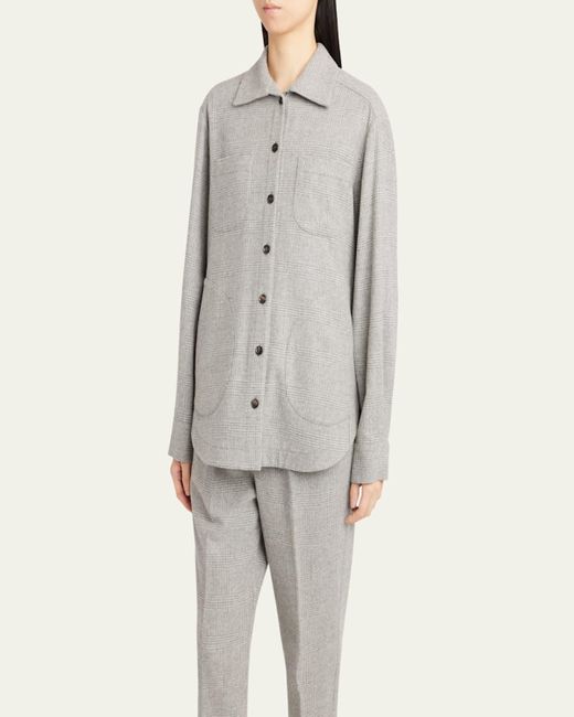 Kiton Gray Plaid Button Down Wool Cashmere Shirt