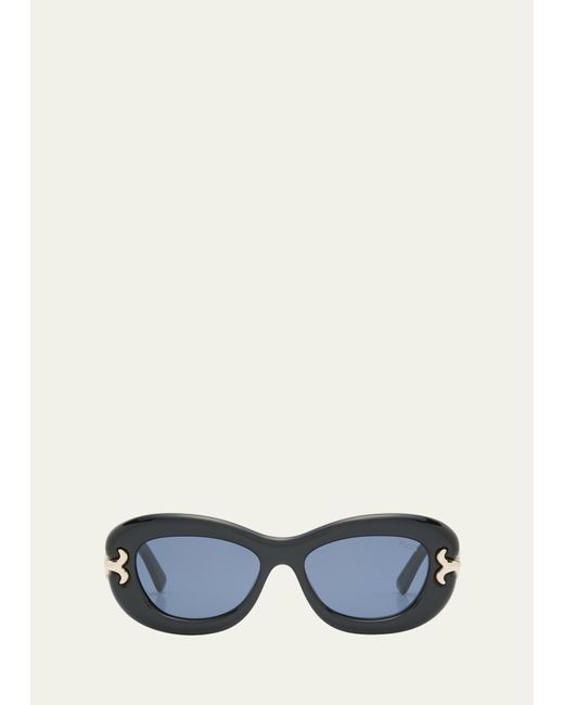 Emilio Pucci Blue Filigree Acetate Round Sunglasses