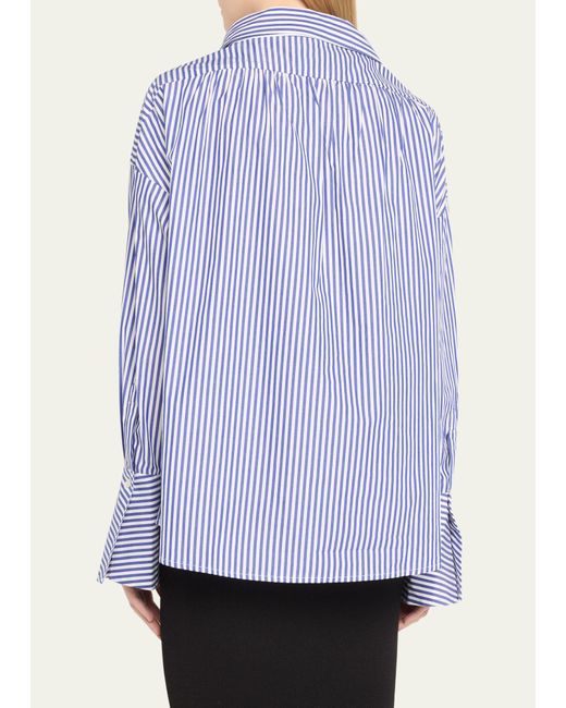 Caroline Constas Blue Newell Striped Cambridge Shirting Top