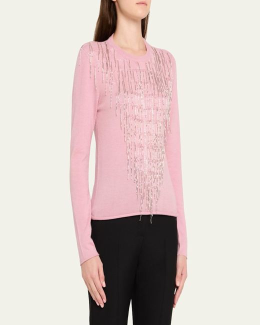 Prabal Gurung Pink Tassle Embroidered Cashmere Crewneck Sweater