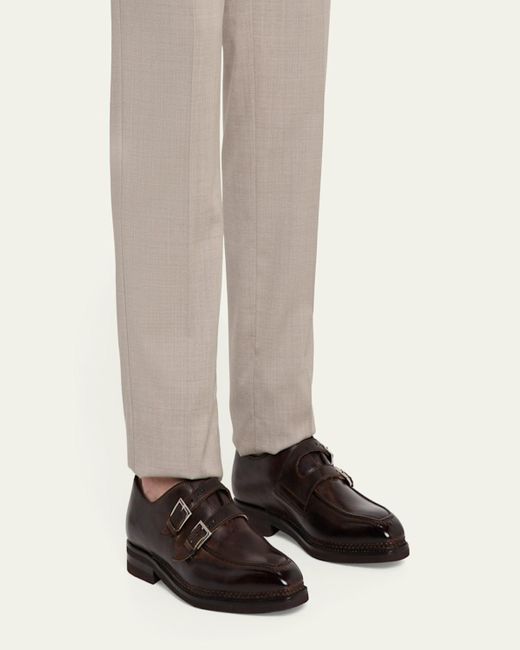 Bontoni White Artistico Leather Double-Monk Strap Loafers for men