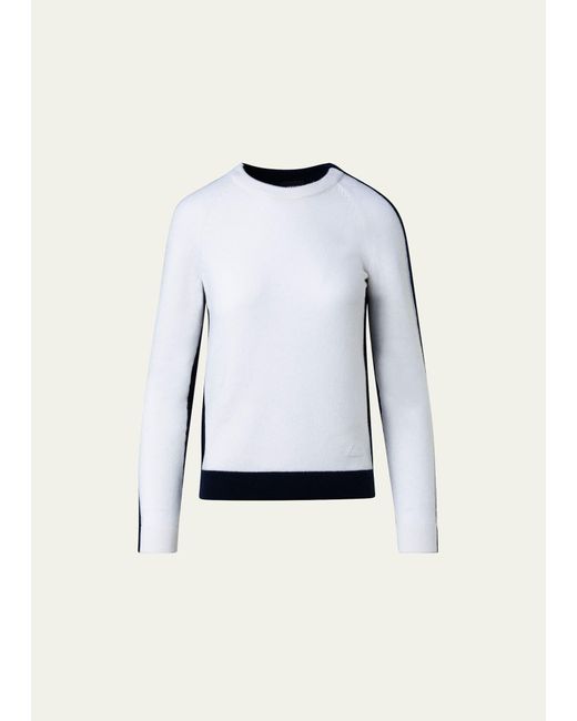 Akris Blue Round-neck Two-tone Cashmere Sweater