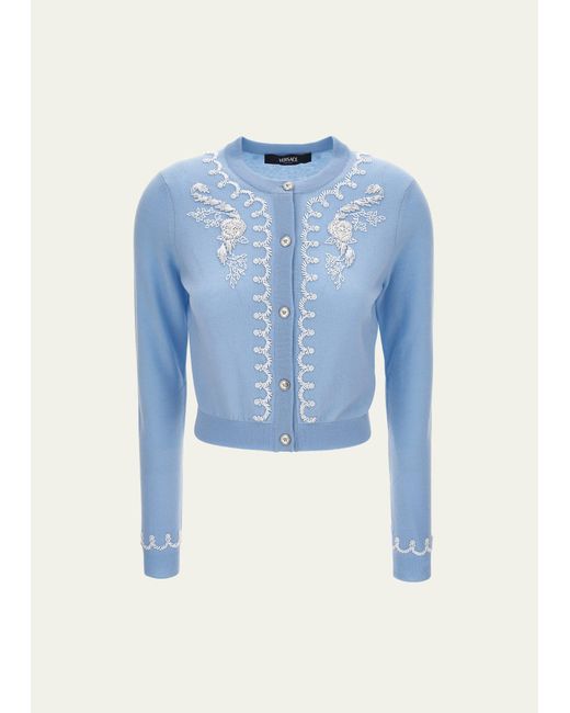 Versace Blue Wool Knit Embroidered Sweater