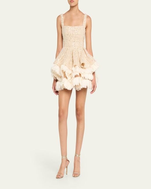 Bronx and Banco Natural Catalina Beaded Fit-&-Flare Ruffle Mini Dress
