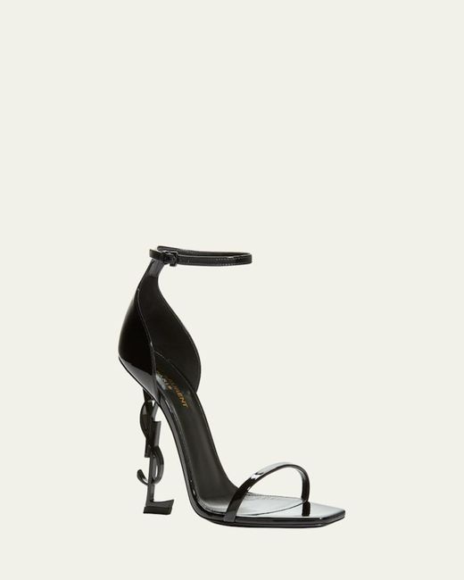 Saint Laurent White 110Mm Opyum Ysl Patent Leather Sandals With Hardware