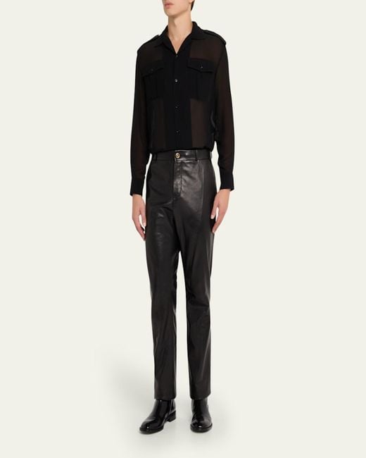 Versace Gray Plonge Leather Pants for men
