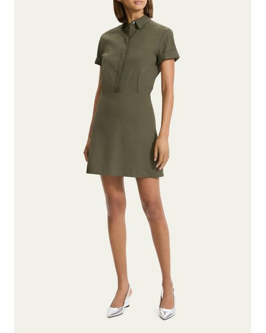 Theory Green Short-sleeve A-line Mini Shirtdress