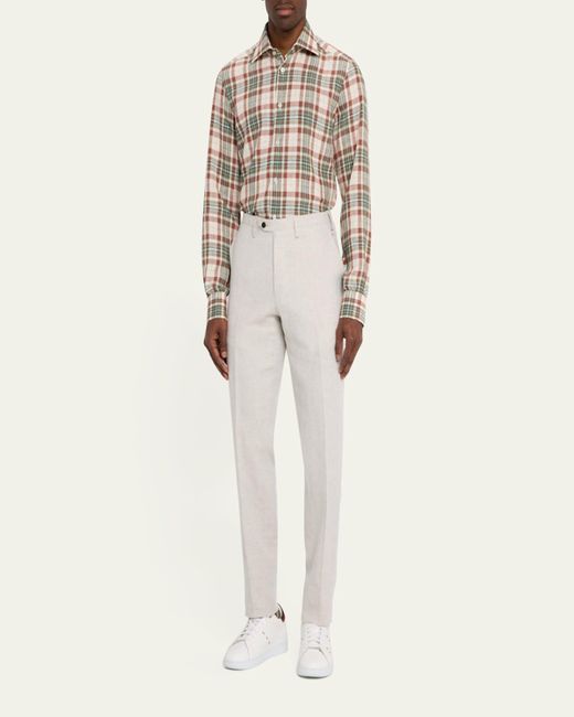 Kiton White Twill Flat-Front Pants for men