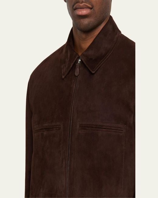 Loro Piana Brown Kane Doeskin Suede Bomber Jacket for men