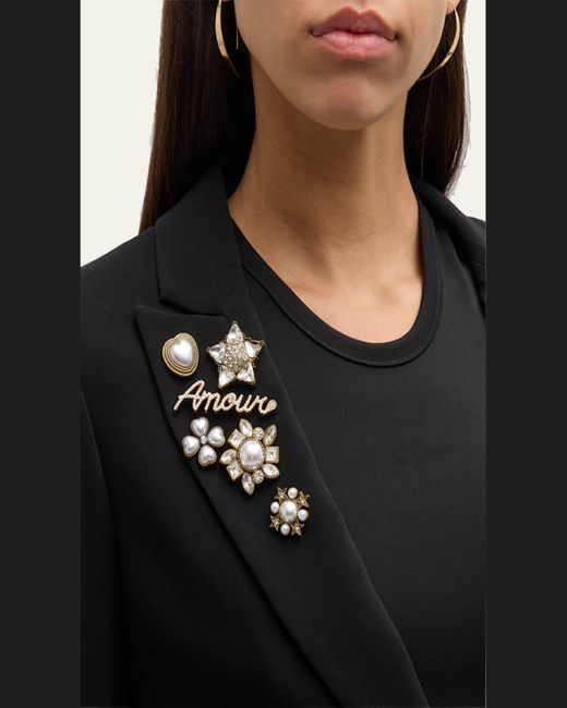 Cinq À Sept Black Le Petit Lace And Brooch Roxie Blazer