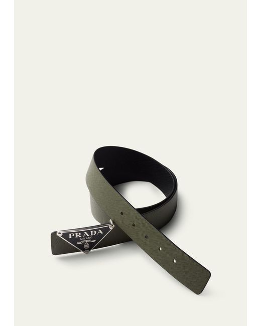 Prada Green Reversible Saffiano Leather Belt Strap for men